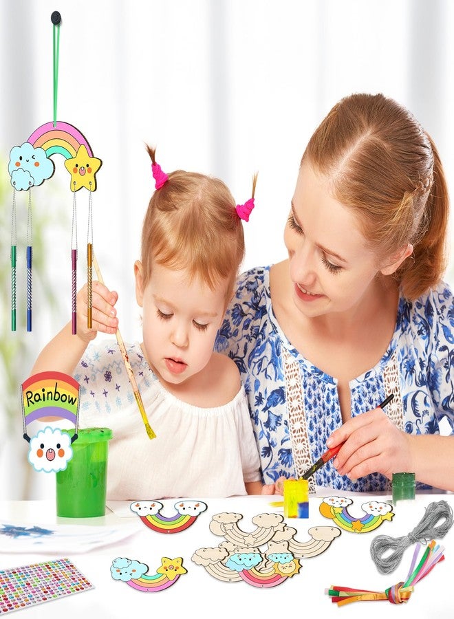 TREACLUB DIY Wind Chime Kit for Kids - Make Your Own Rainbow Coloring Star Moon Sun Arts and Crafts - 12 Pack Wooden Birthday Gifts for Girls Boys - Image 5